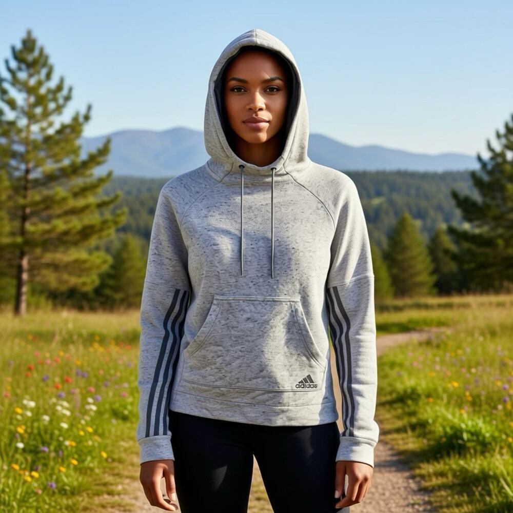 Adidas Gray Pullover Hoodie Women's Size XS Trefoil Logo Pockets Sports Outdoors